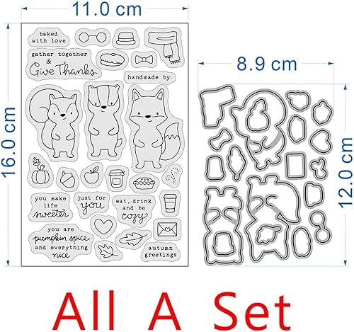 Miniatura 2 de Juego de sellos y troqueles de saludo de otoño para hacer tarjetas, sellos transparentes y troqueles de corte de metal para álbumes de recortes