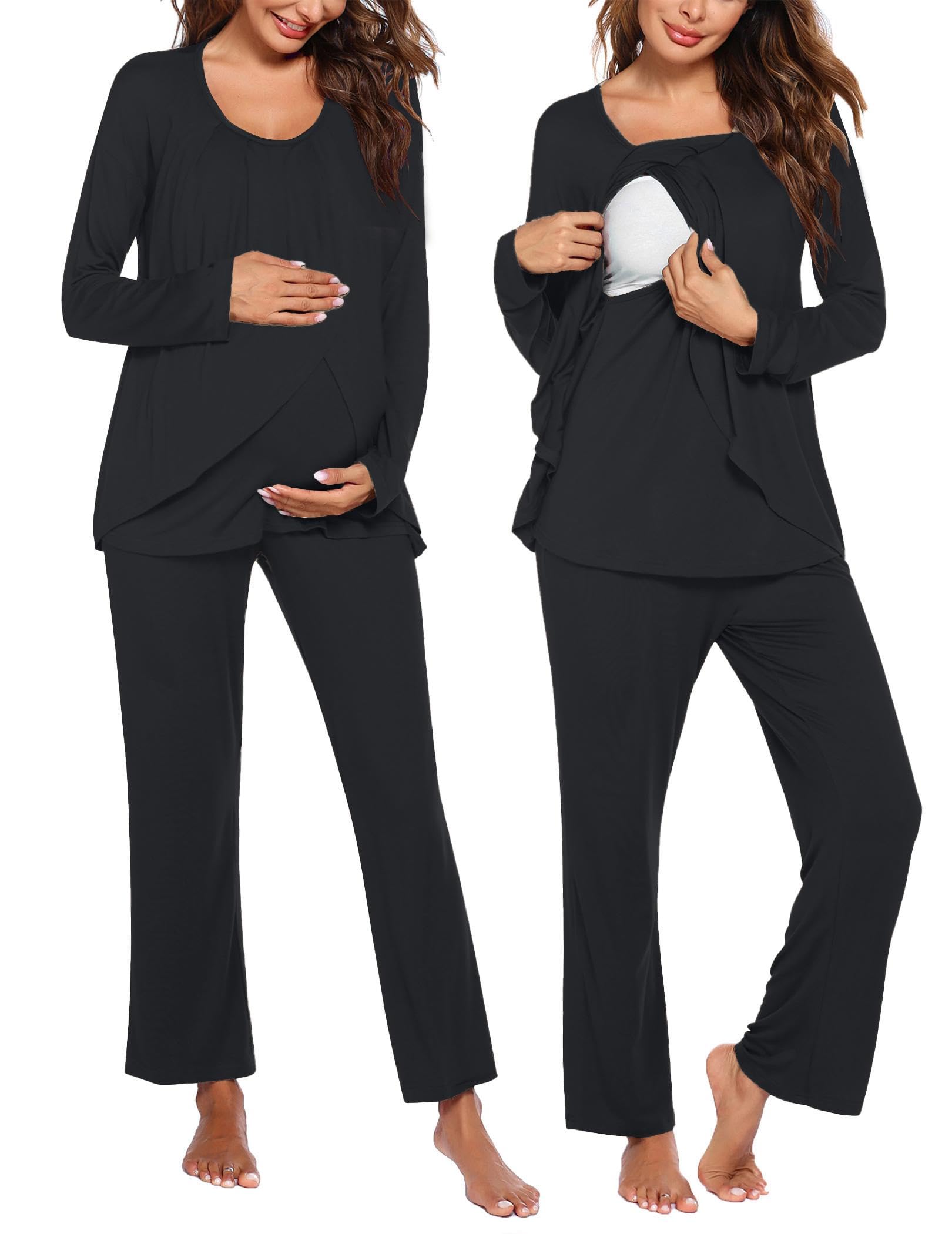 Ekouaer Maternity Nursing Pajama Set Long Sleeve