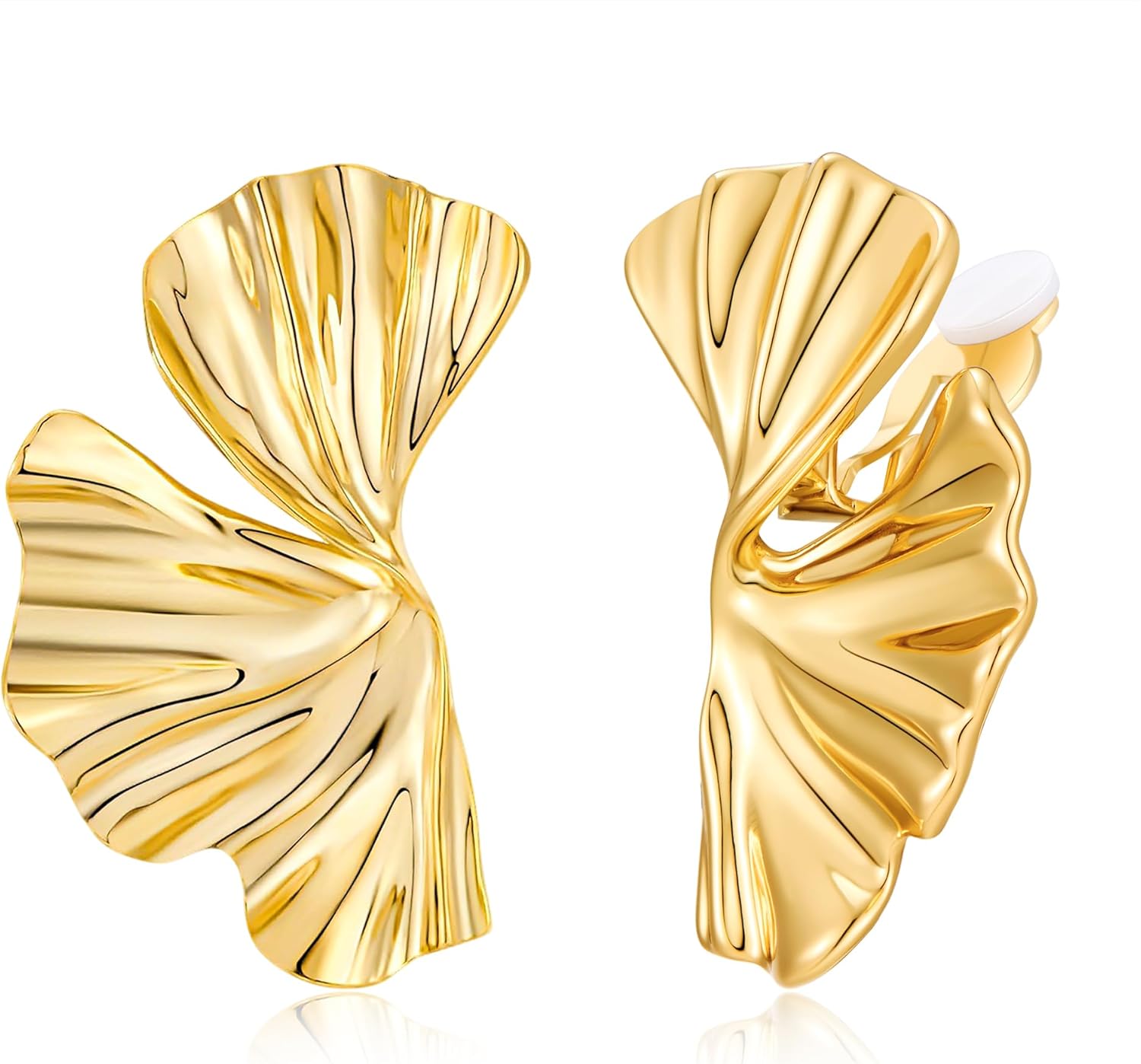 Gold Clip on Earrings for Women Chunky Statement Earrings Vintage Ginkgo Leaf Flower Non Pierced Earrings Fashion 18k Gold Plated Jewelry Gift