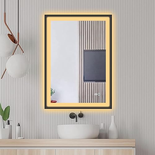 Miniatura 2 de Espejo de baño de 20 x 28 pulgadas, espejo de pared con marco de metal negro mate, espejo de tocador de baño iluminado LED, espejo de maquillaje
