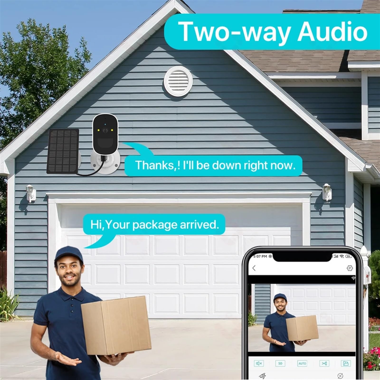 Telecamera di sicurezza, Telecamera IP Pannello solare Alimentato a batteria Sicurezza esterna wireless 1080P HD CCTV Video sorveglianza PIR Rilevamento umano(Camera Add 32G)