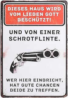 Placa metálica vintage divertida Letrero humorístico para puerta con frase Dios y escopeta Regalo original para hombres ga...