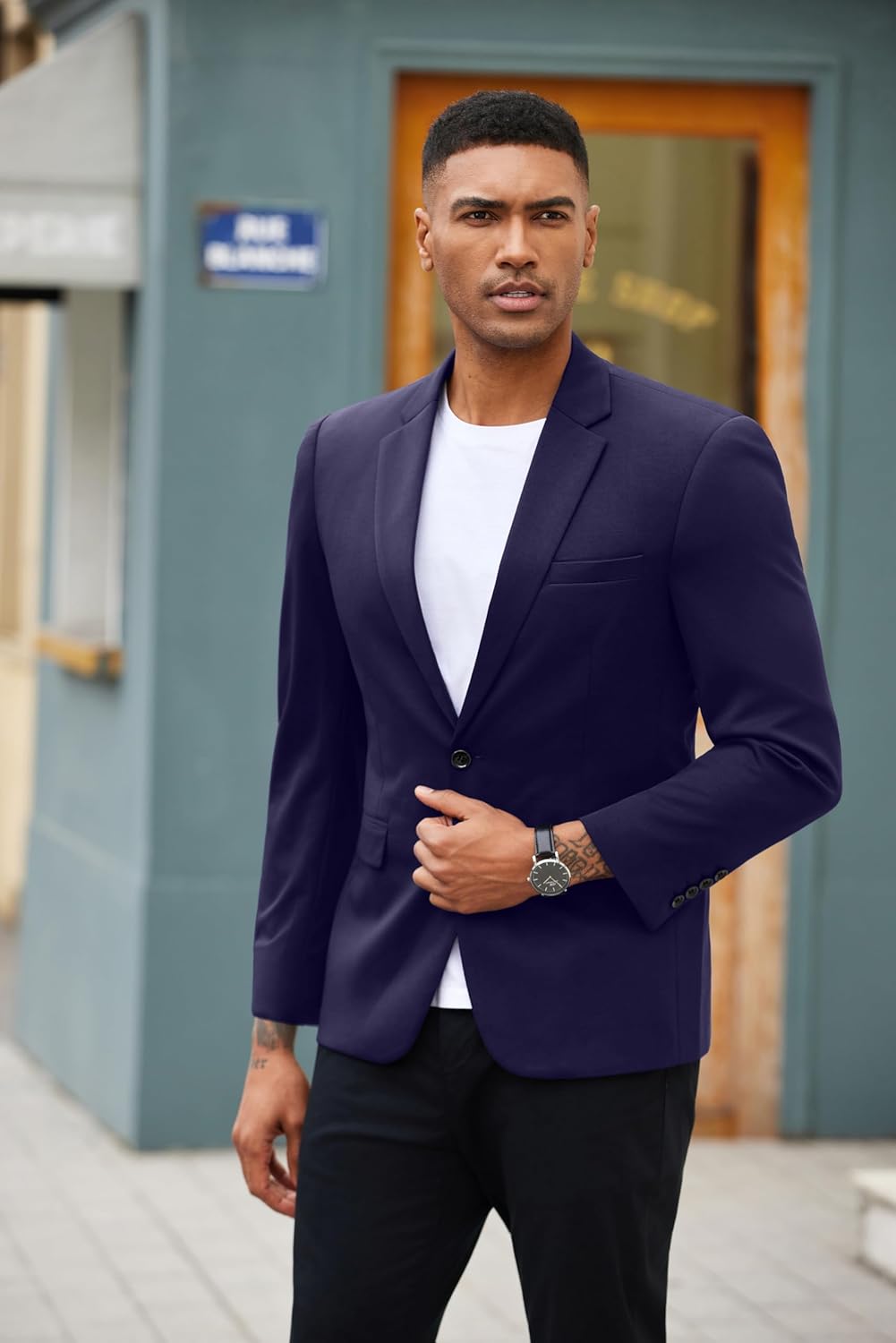 COOFANDY Mens Blazer Jacket One Button Casual Suit Jackets Stretch Knit Sport Coat - Image 3