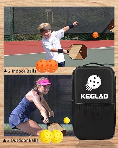 Miniatura 7 de Juego de 2 palas de pickleball, palas de pickleball de grafito, juego de pickleball ligero con 4 bolas de pickleball y 1 bolsa de transporte,