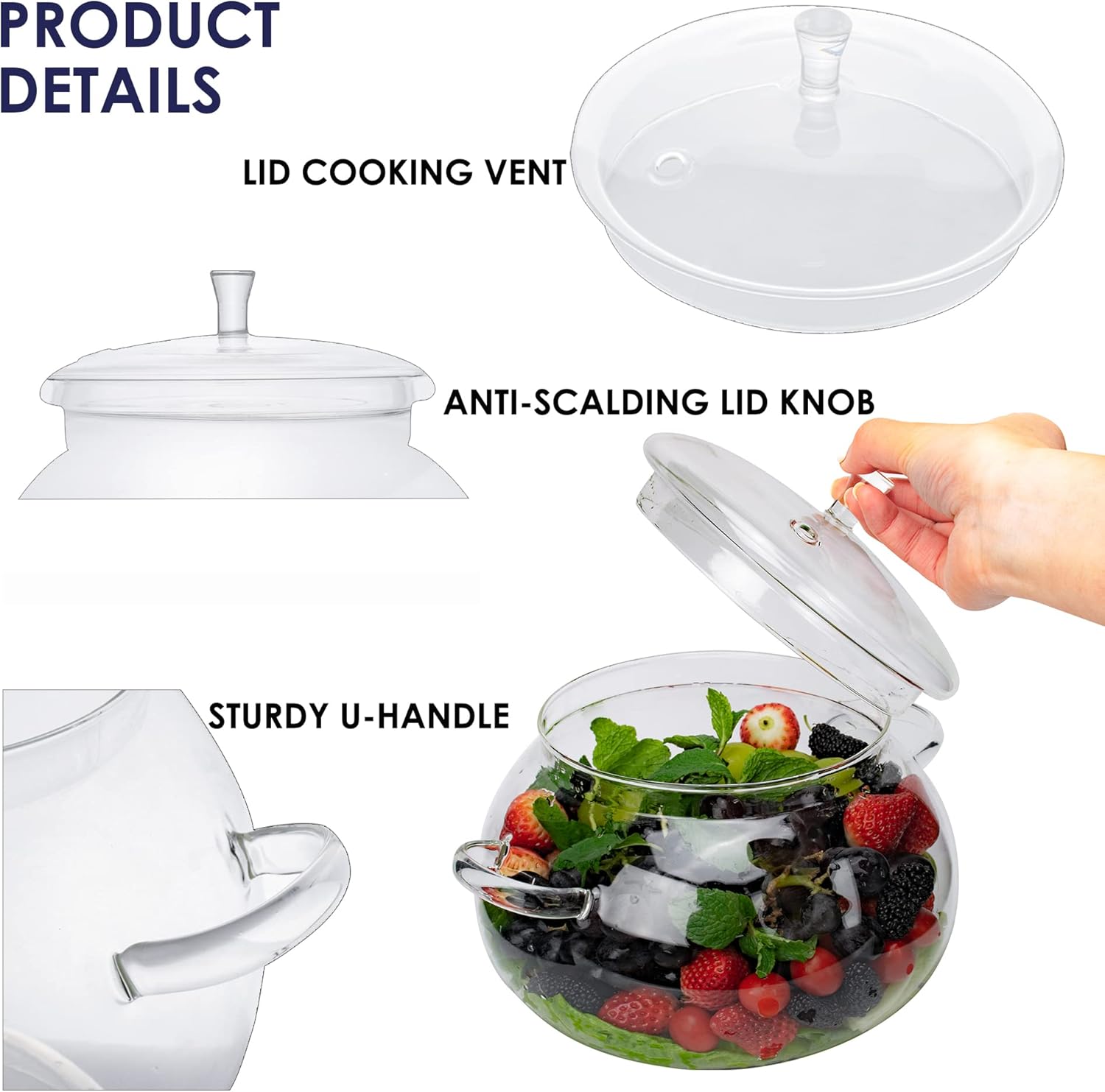 Glass Ramen Soup Bowl with Lid and Handle,2.5L/80oz Glass Cookware Set Cooking Pot Saucepan for Pasta Noodle, Soup, Milk