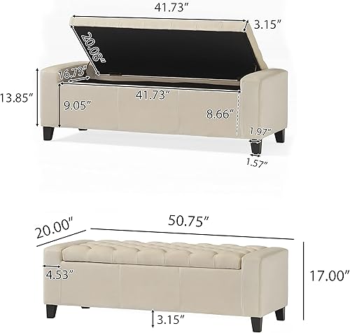 Miniatura 18 de Christopher Knight Home Otomana de almacenamiento de tela Hikaru, gris oscuro. Dimensiones: 20.50 pulgadas de profundidad x 51.00 pulgadas de ancho