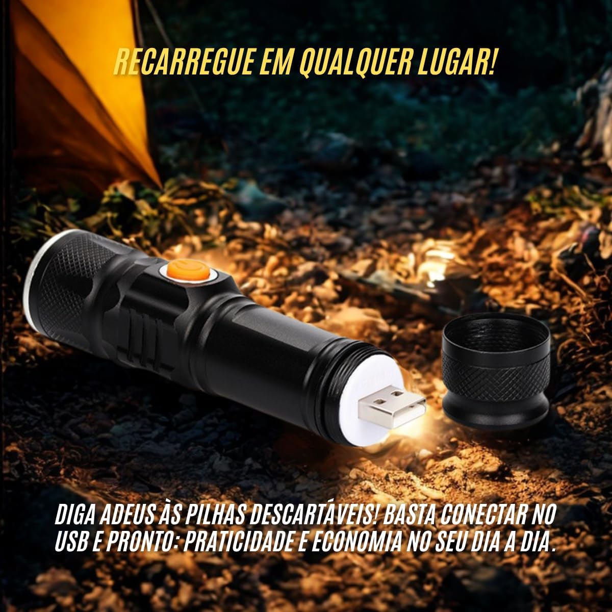 Mini Lanterna Tática de LED Super Brilhante Recarregável com 3 Modos de Iluminação Para Diferentes Ocasiões Para Distâncias De Até 100 Metros
