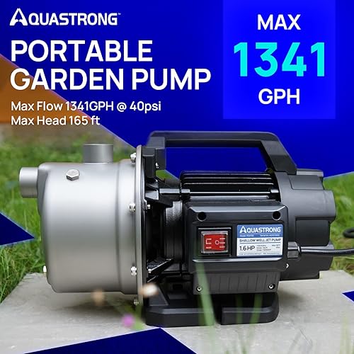 Vista 14 de Aquastrong Bomba de pozo poco profundo portátil de 1.2 HP, 1209 GPH, 115 V, acero inoxidable, rociador/transferencia de agua, bomba de riego