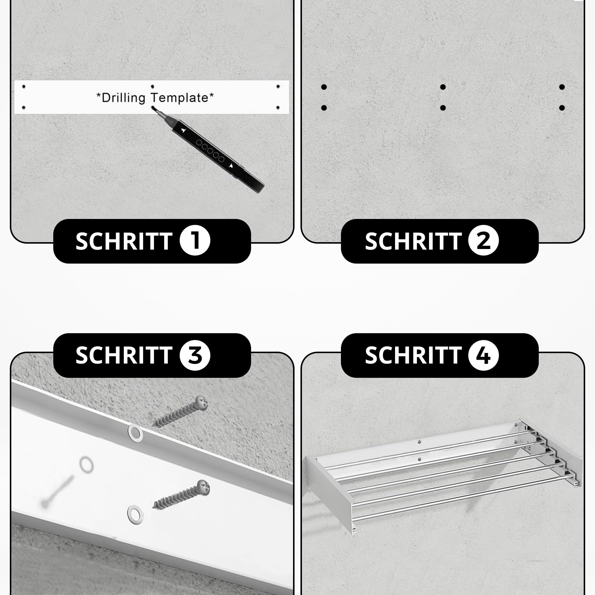Vonia Wandtrockengestell 100 x 50 cm – Platzsparend & Zusammenklappbar – Robuster Wäschetrockner zur Wandmontage im Badezimmer, auf dem Balkon und in kleinen Wohnungen – Weiß