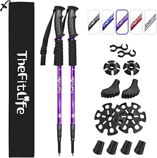 TheFitLife Collapsible Trekking Poles - Ultralight Anti-Shock Adjustable Walking Sticks for Hiking, Backpacking, Trekking (Pair)