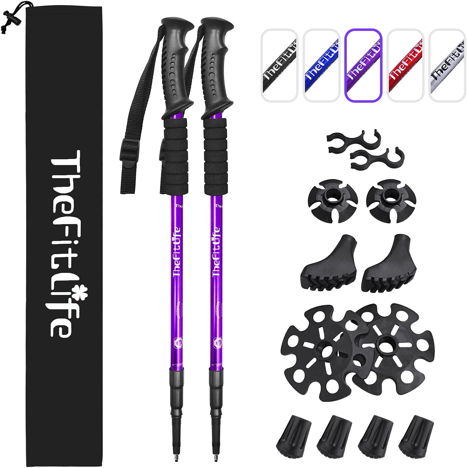 Nordic Walking Trekking Poles - 2 Sticks with Anti-Shock and Quick Lock System, Telescopic, Collapsible, Ultralight for Hiking, Camping, Mountaining, Backpacking, Walking, Trekking