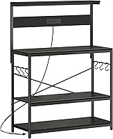 Vista 14 de SUPERJARE Estante de panadero de cocina con toma de corriente, mesa de bar de café de 4 niveles, soporte de microondas de cocina con 6 ganchos