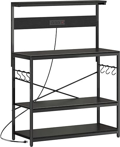 Miniatura 14 de SUPERJARE Estante de panadero de cocina con toma de corriente, mesa de bar de café de 4 niveles, soporte de microondas de cocina con 6 ganchos en