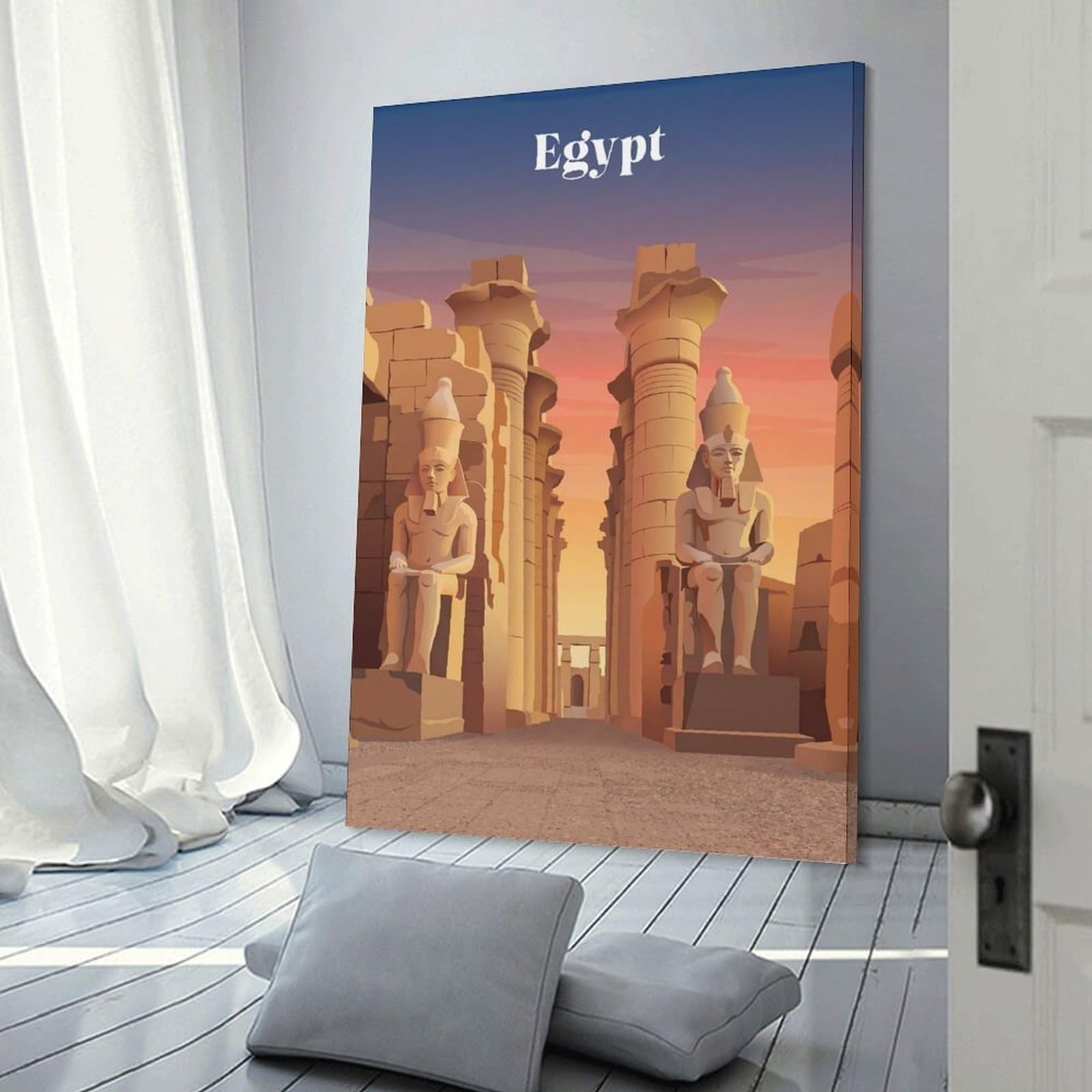Junmoney Frame-Style-22 Ancient Egyptian Temple At Sunset Decorative Canvas Print, 20X30inch(50X75cm), For Contemporary Homes, Apartments Or Offices, Home Artwork For Modern Interiors