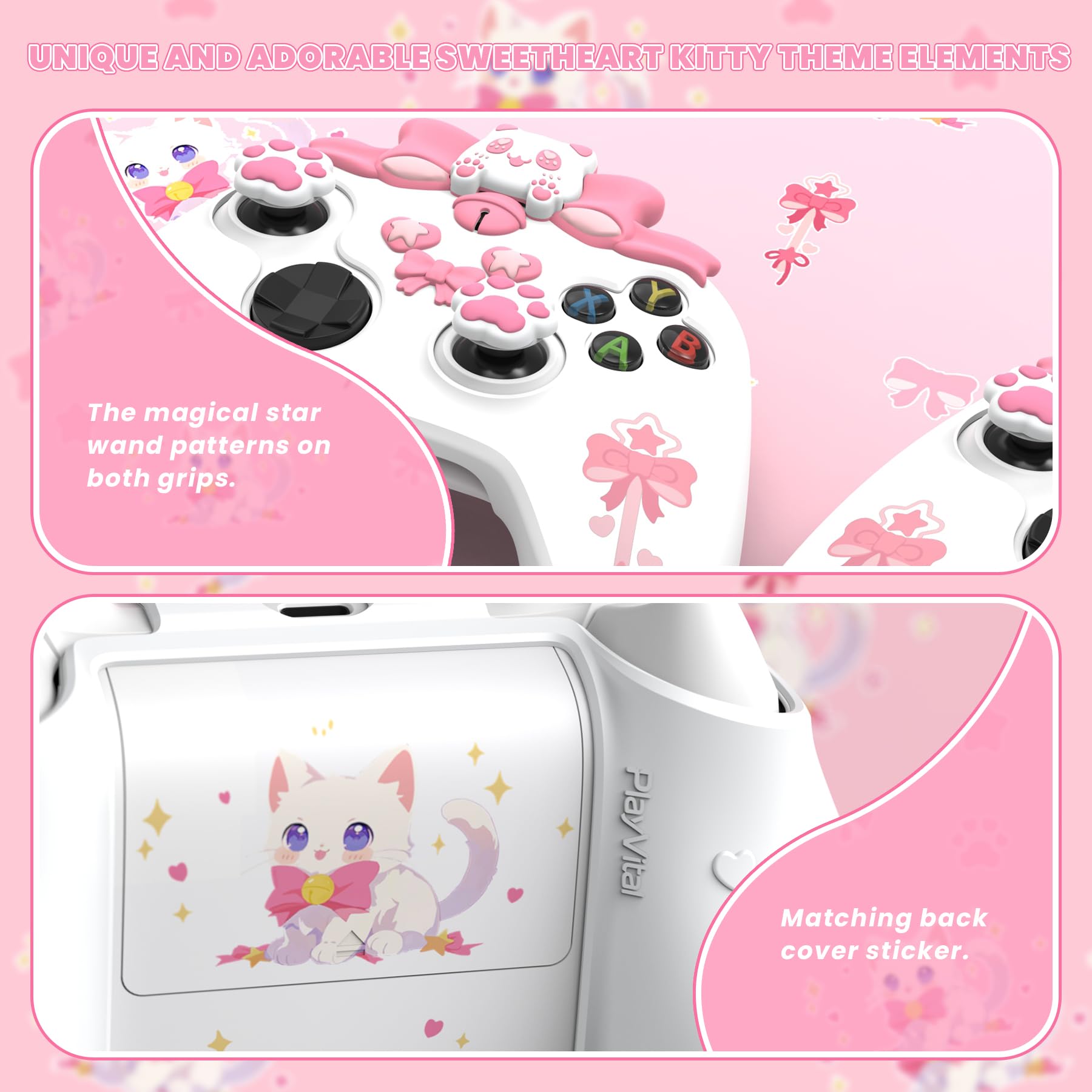 PlayVital Funda de Silicona para Xbox Series X/S - Cubierta Antideslizante para Mando, Carcasa Protectora con Tapas de Joystick & Pegatina, Protector de Goma, Diseño Sweetheart Kitty (Blanco)