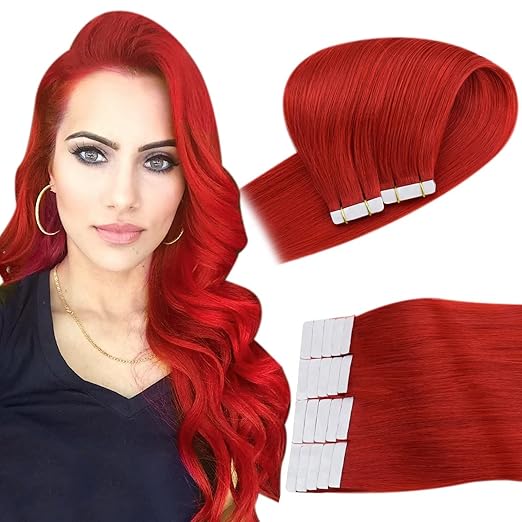 Easyouth Red Tape in Hair Extensions Human Hair Invisible
