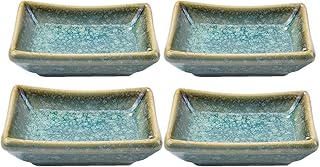 Japanese Ceramic Sauce Dish Set of 4 Rectangular Sushi Dishes for Saucer Green Vintage