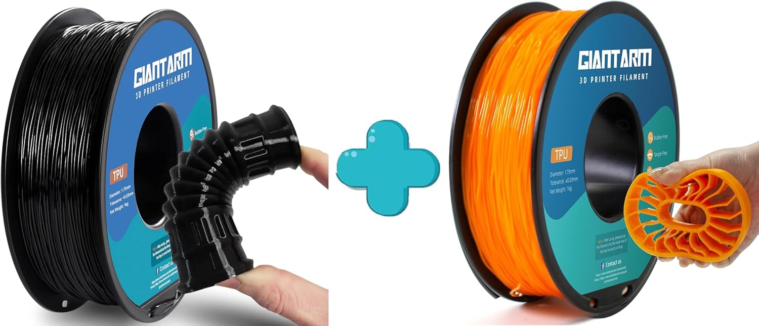 GIANTARM 3D Printer Filament 1kgOrange TPU and Black TPU 1.75mm Dimensional Acuuracy +/-0.03mm,1080 Feet Per Roll,Vacuum Packaging