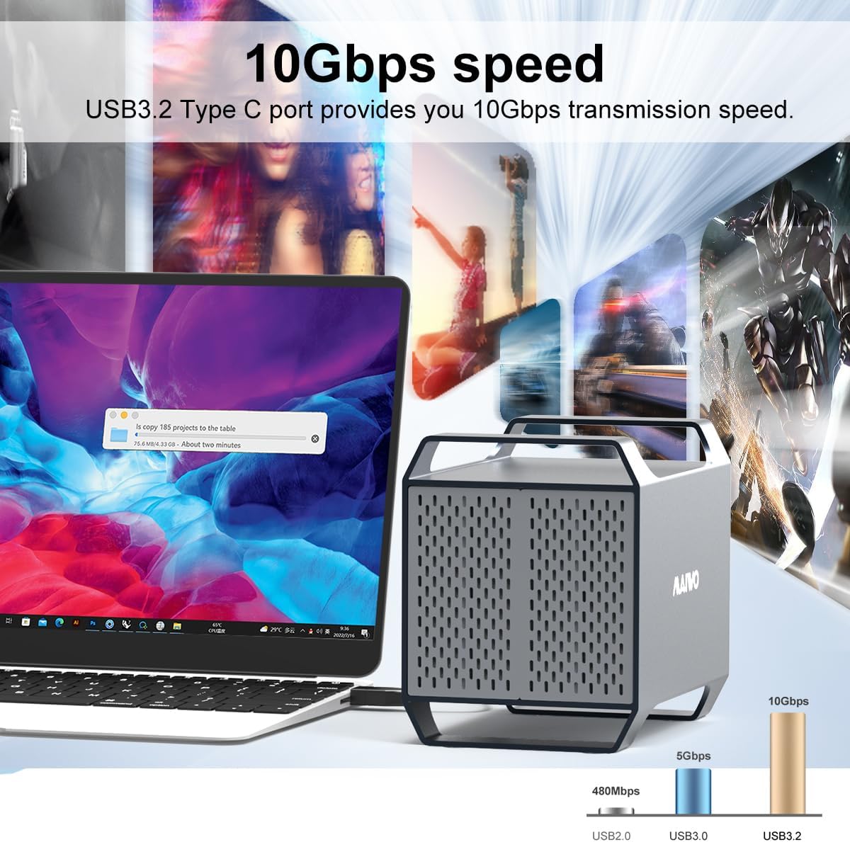 MAIWO 4 Bay Hard Drive Enclosure with USB-C & 10 Gbps Speed, 4-Bay DAS Design for 3.5” SATA HDDs with 2 Cooling Fans, USB3.1 HDD Enclosure Daisy Chain Expansion, DAS(NO RAID)