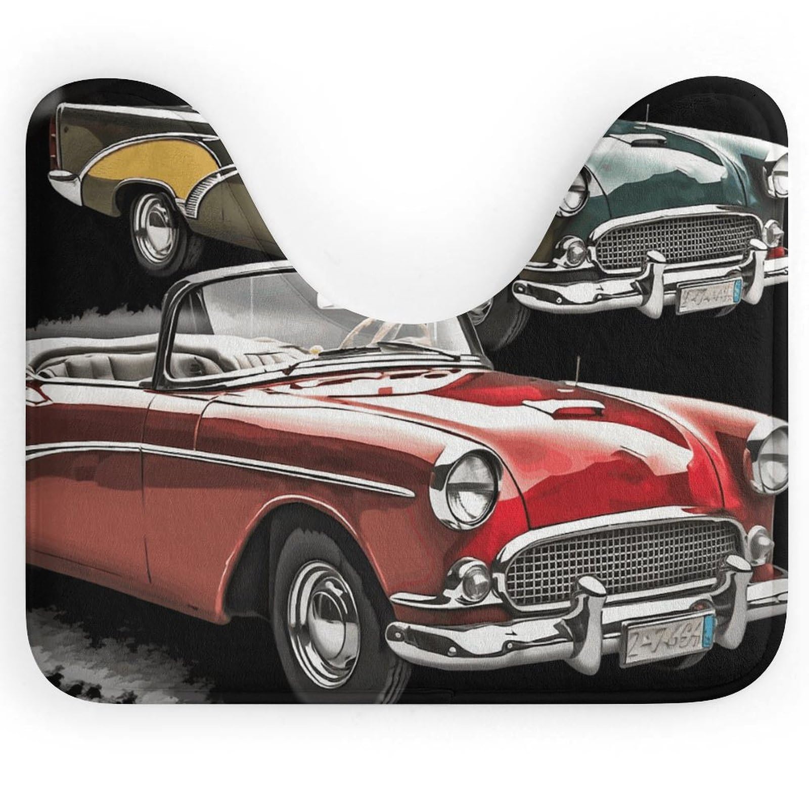 Classic Car Roadsters Old Fashioned Bath Mats Non Slip Bath Contour Rugs Bathroom Floor Mats Carpet Absorbent Shower Rug with U-Shaped Quick Dry