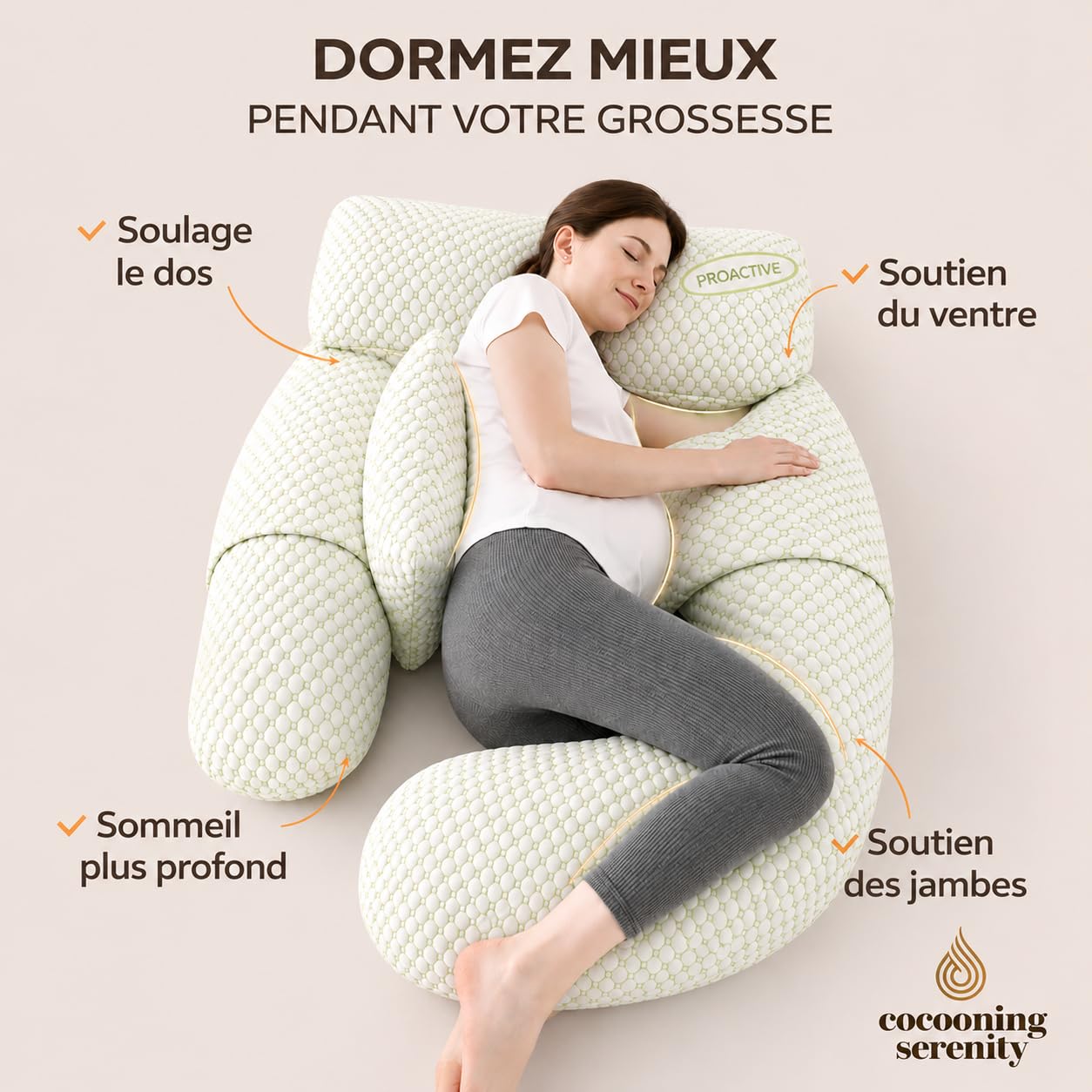 Coussin de Grossesse Ergonomique 360° – Coussin Grossesse pour Dormir – Soutien Ventre, Dos et Jambes – Coussin Maternité et Allaitement – Housse Lavable