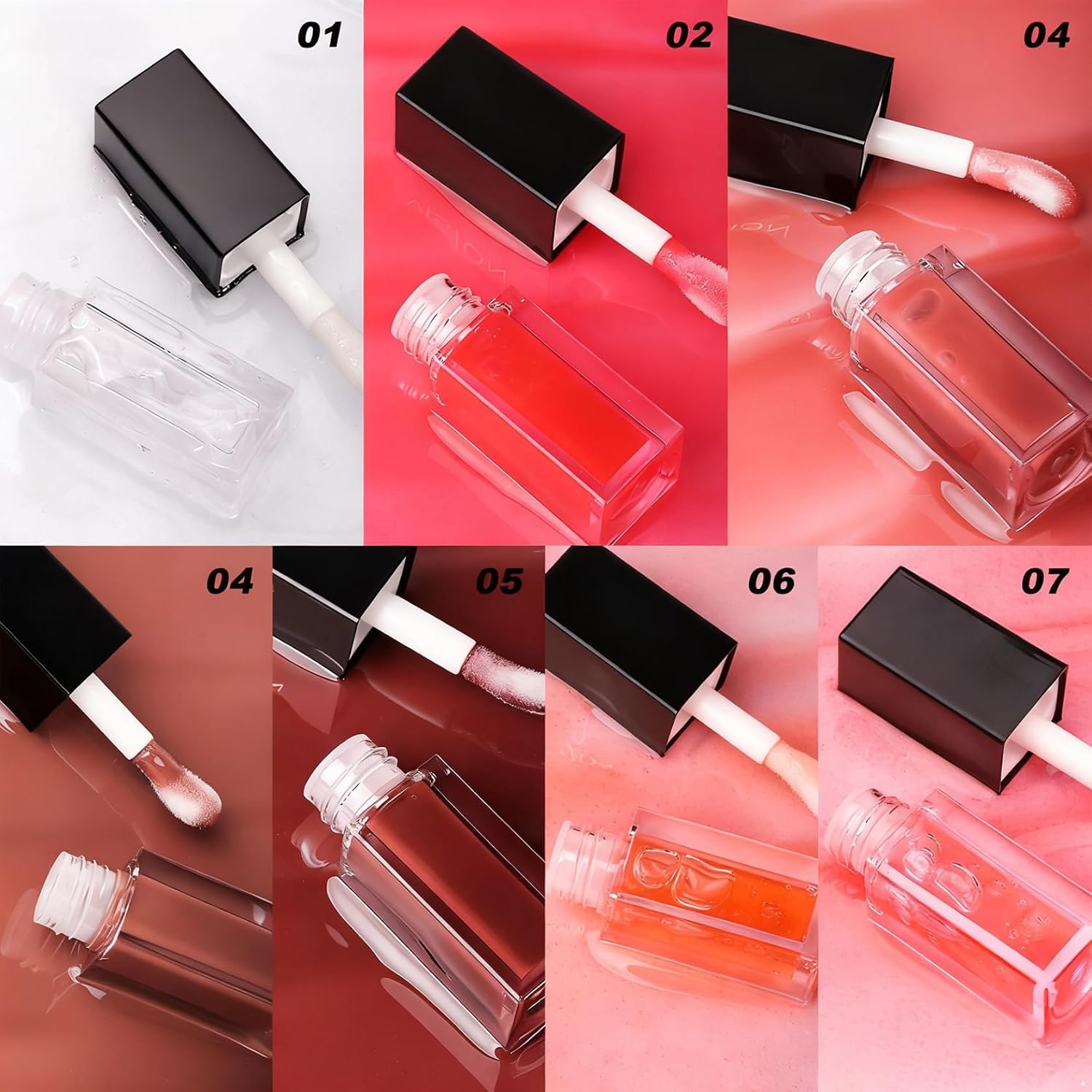7-Piece 6ml Each Lip Oil Set, High Gloss Finish, Light Plump Effect, Tinted Glaze to Layer with Lipstick Mixed-color One Size