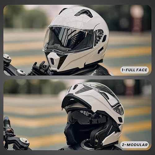 Miniatura 6 de ILM Casco modular de cara completa para motocicleta con visera doble para adultos, luz trasera LED opcional, aprobado por el DOT