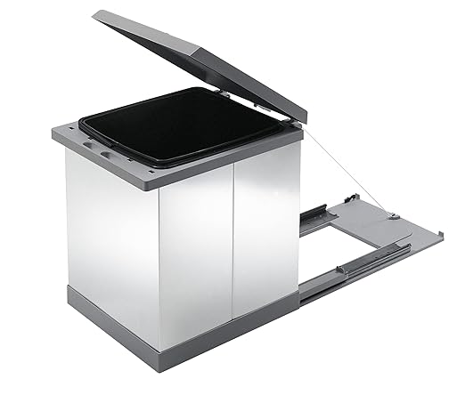 TECNOINOX Cubo para reciclaje de muebles extraíble de 18 litros, color inoxidable/gris, modelo Prima Inox