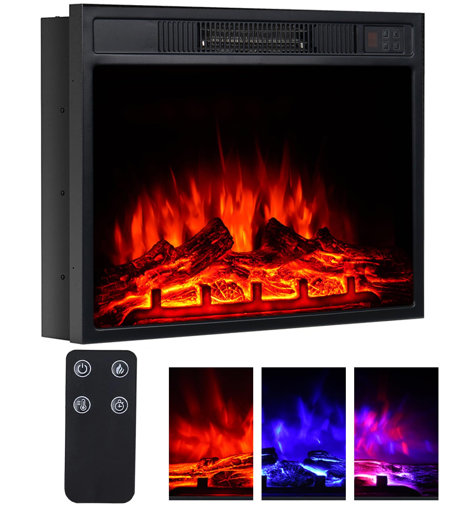M.C.Haus 46cm/18" Electric Fireplace, 1800W Recessed & Freestanding Fire Heater with 3 Flame Colors & 3 Brightness Levels,Overheat Protection, Realistic Log Flame Effect for Home
