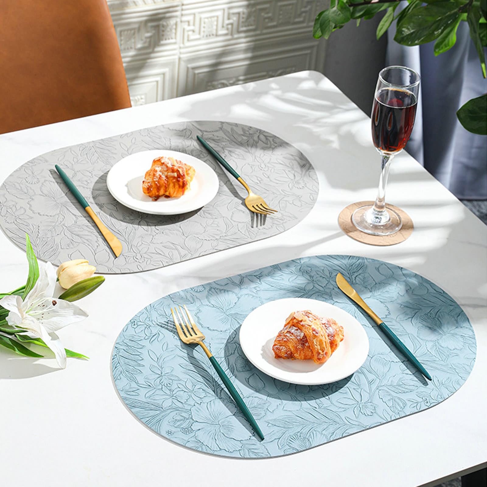 AMDXD Lot de 8 sets de table décoratifs - En cuir synthétique - Ovales - Motif floral - Lavables - Naturels - Carrés - Pour la maison, la cuisine, le restaurant, l'abricot - 30 x 43 cm