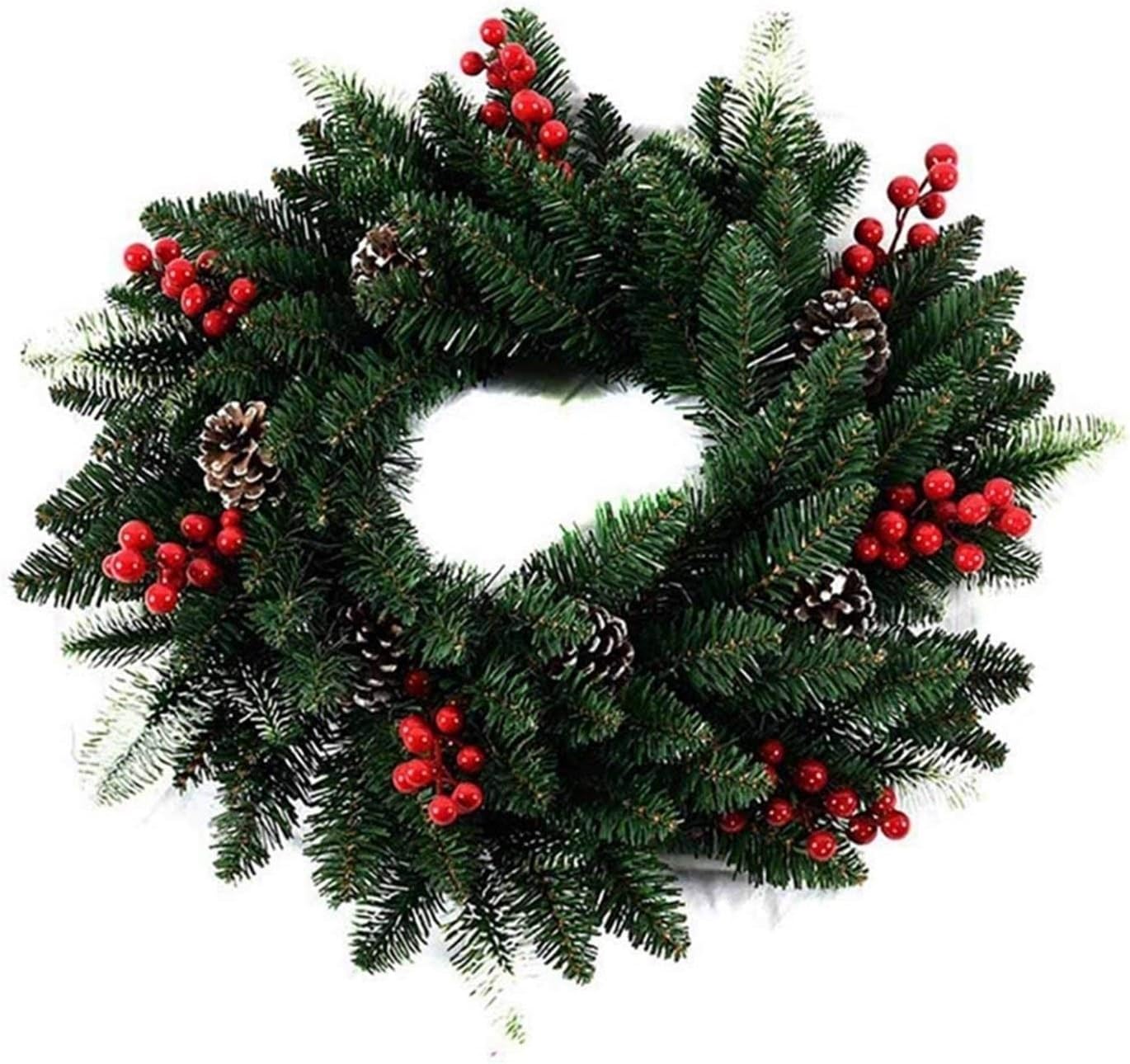 クリスマスリース 40cm クリスマスリース ドア飾り 人工フォームベリーリース 天然松ぼっくりペンダント付き 壁飾りリース クリス