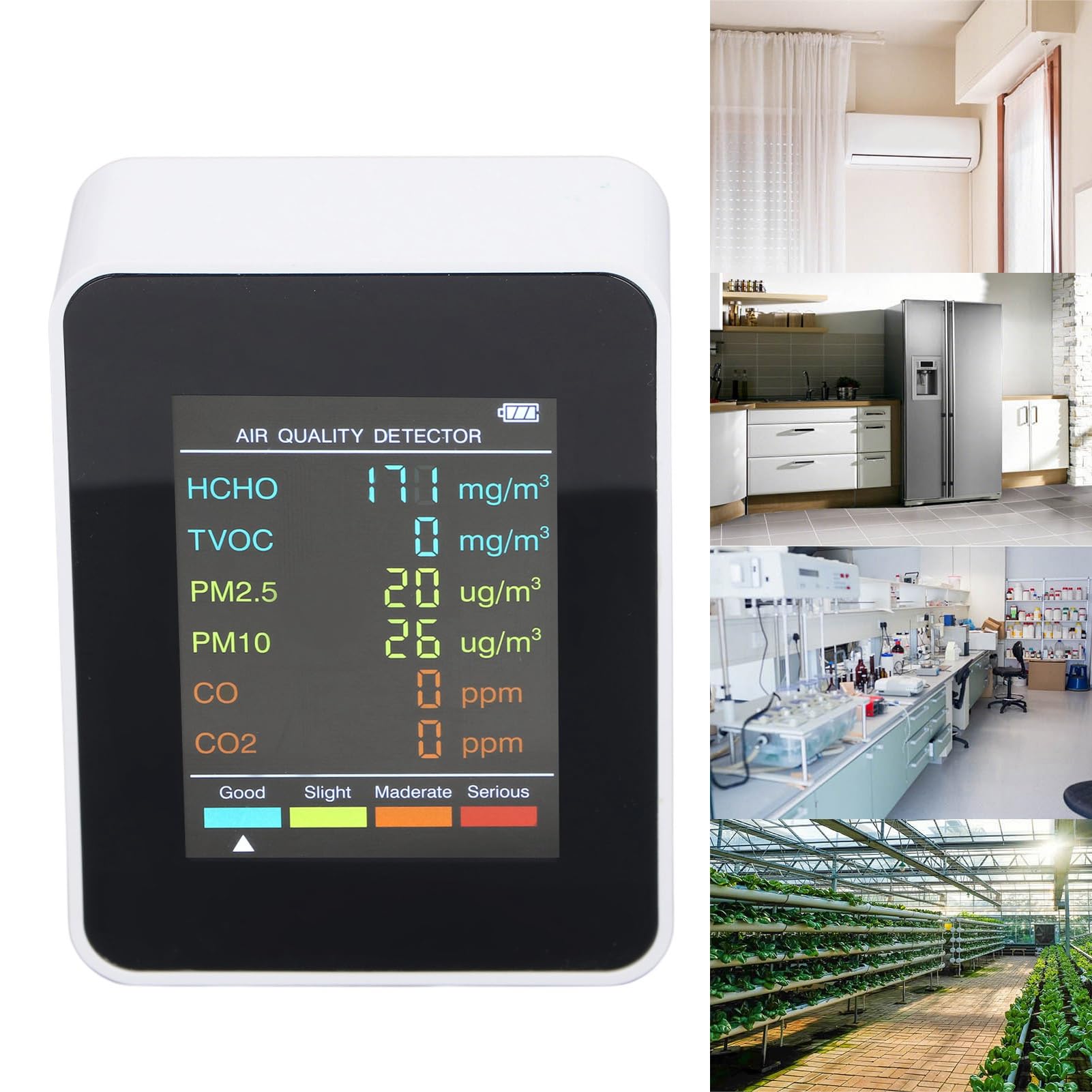 CO2 TVOC HCHO PM2.5 PM10 Detektor ekranu LCD do precyzyjnej kontroli, ładowanie USB dla jakości powietrza wewnętrznego, odporny na zużycie materiał absessowy