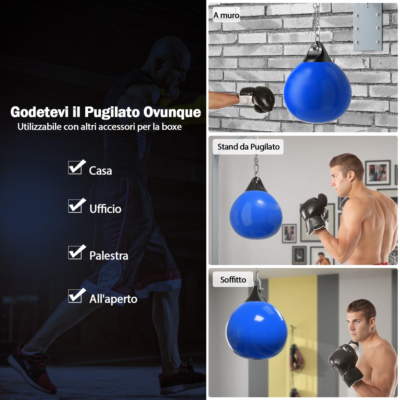COSTWAY Sacco da Boxe per Bambini ed Adulti 50 kg, Sacco da Boxe ad Acqua con Catena Metallica Regolabile, Ganci, Fibbie di Assicurazione e Tubo dell’Acqua