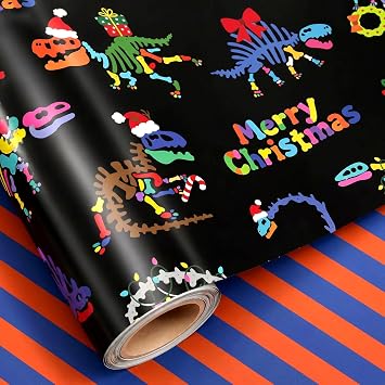 EWES Dinosaur Christmas Wrapping Paper Rolls Set,Boys Heavy Duty Gift Wrap