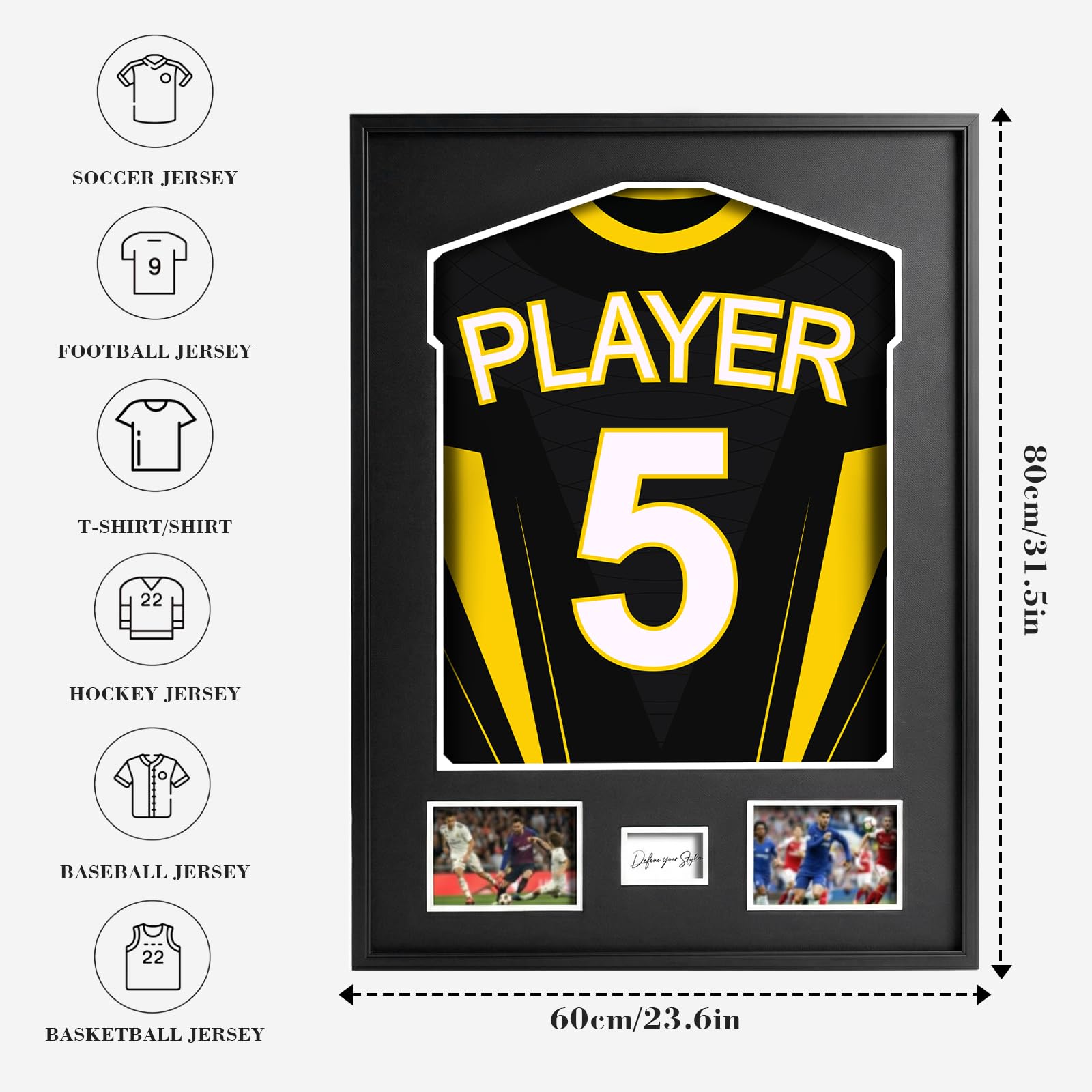 Marco para Camisetas de Fútbol 60x80 cm Marco Camisetas Futbol 3D de Aluminio con Plexiglás Irrompible para Camiseta Firmada Vitrina Expositora, Cuadro Deportivo para Colección y Regalo