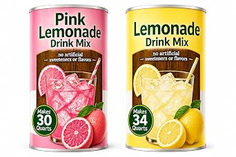 Pink Lemonade Drink Mix Powder, Bulk Party Size, Makes 30-34 Quarts, Variety Pack - Pink & Lemonade