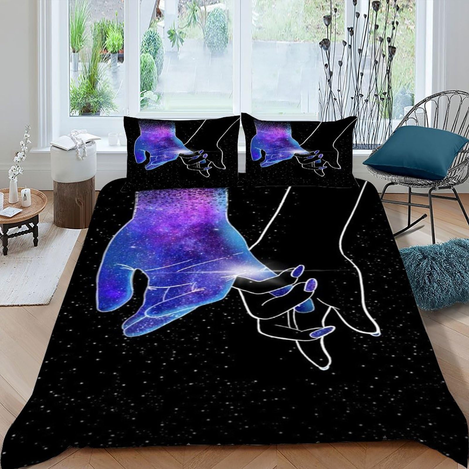 Parure de lit microfibre violette 220x240 cm avec housse et taies d'oreiller