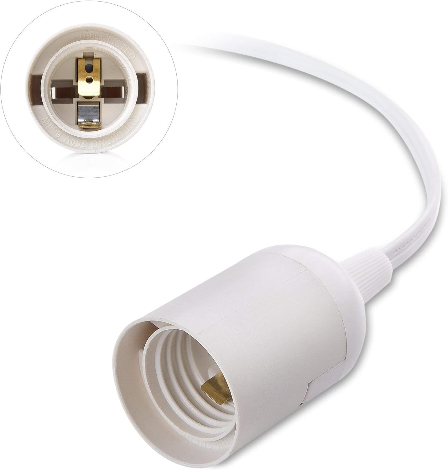Cable Matters 2-Pack Hanging Light Cord (Light Socket with Cord) with On Off Toggle Switch in White - 15 Feet & 2-Pack 16 AWG 2 Prong Extension Cord - 6 Feet