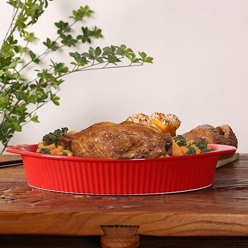 Miniatura 7 de LEETOYI Sartenes ovalados grandes de porcelana para gratinar de 9 x 13 pulgadas, bandeja para hornear para porciones, utensilios para hornear con