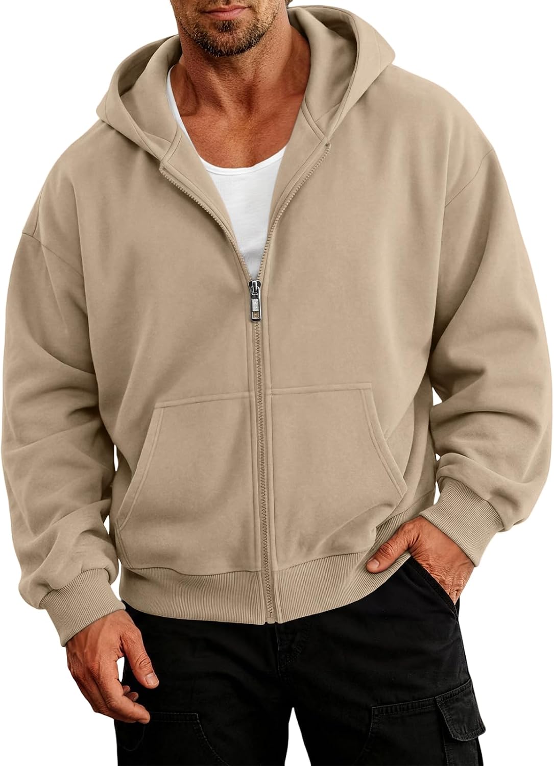 EFAN Men's Oversized Zip Up Hoodie Fleece Sweatshirts with Pockets