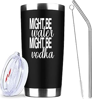 ATHAND Might Be Water Might Be Vodka 20 Oz Insulated Tumblers with Lid & Straw | Double Wall Stainless Steel Vacuum Wine Tumbler Coffee Mug | Novelty Birthday Gifts Idea (Black)