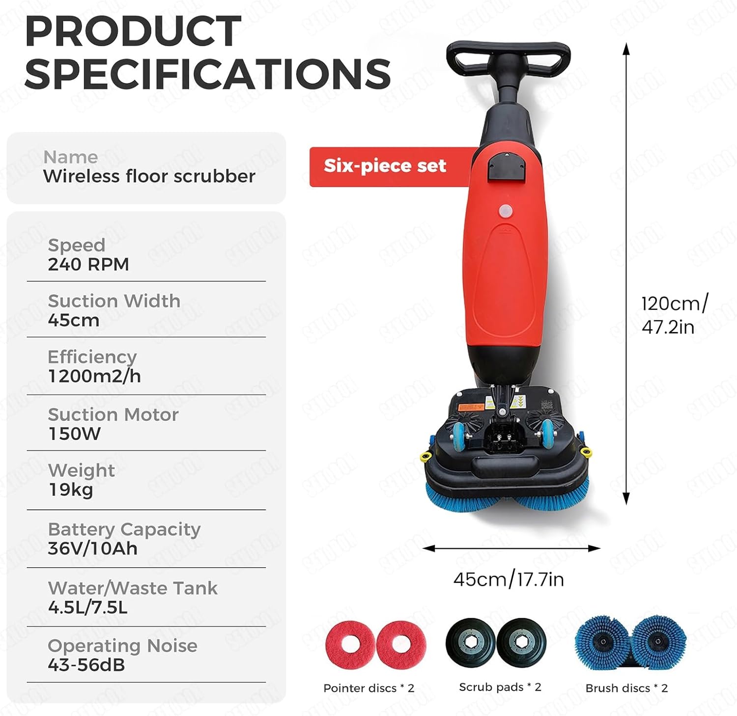 Multi Surface Floor Cleaning Machine ,Commercial Scrubber Polisher with Large Capacity Tanks ,13000 Sqft/H, 1.7 Gal Sewage Storage Suitable for Retail Stores & Hotels(Red-6Piece Set)