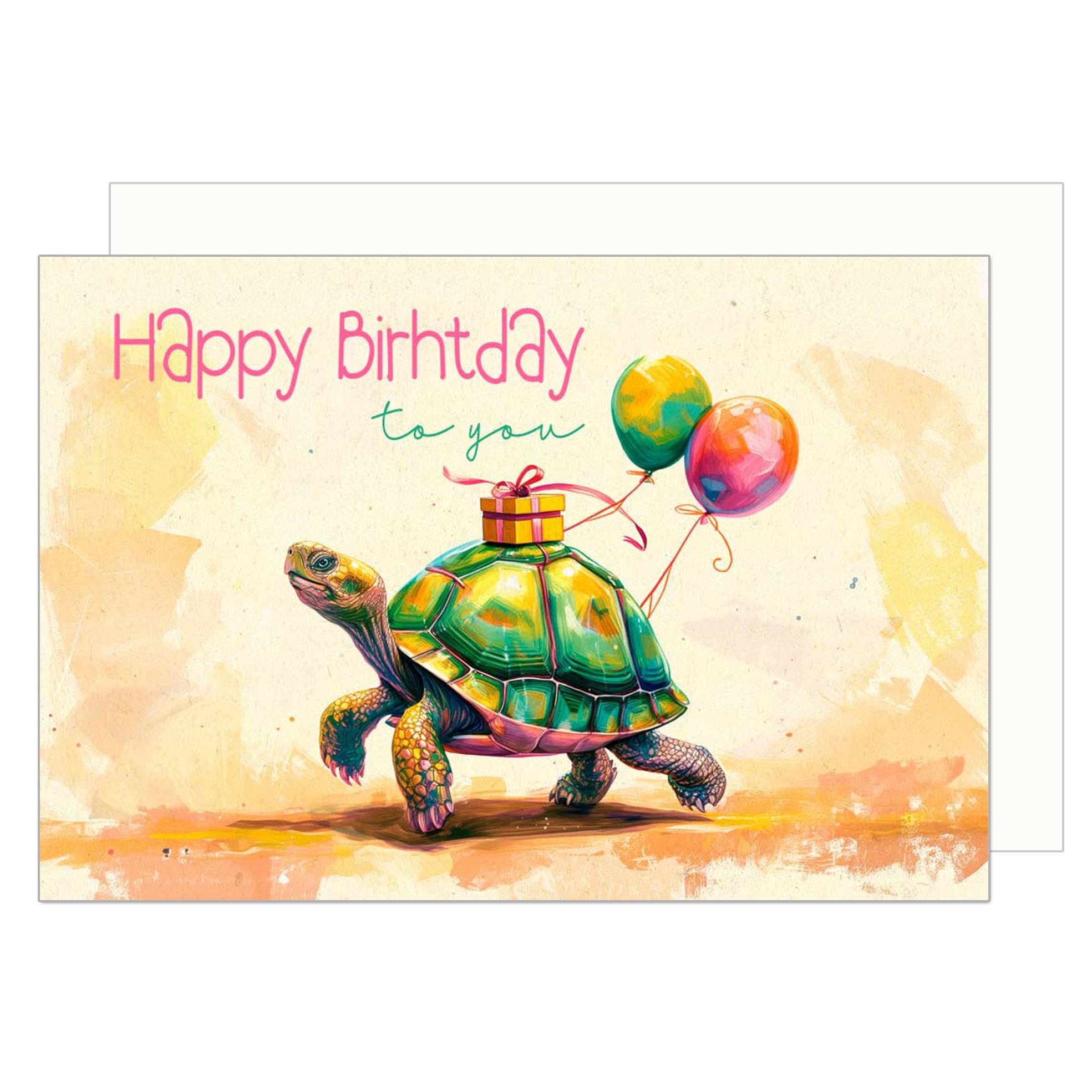 Biglietto di compleanno con tartaruga, con scritta in lingua inglese Happy Birthday, Sorry I'm Late, biglietto di auguri per lei
