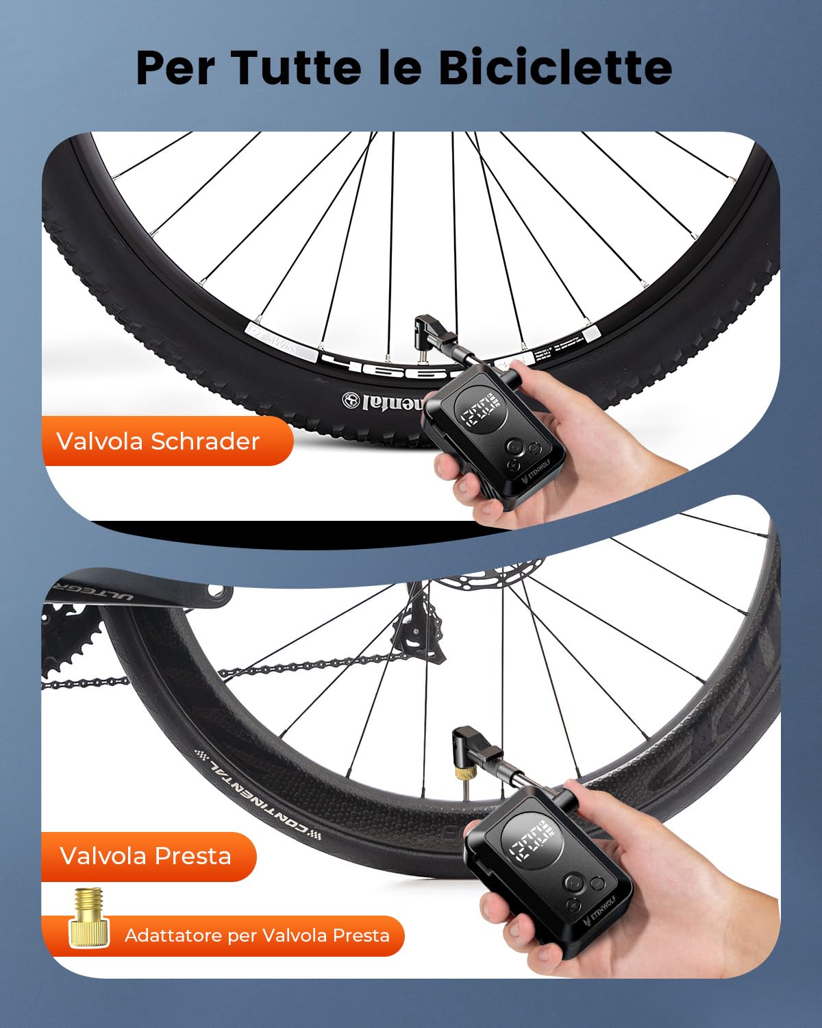 ETENWOLF Mini pompe à vélo 10,34 Bar, gonfleur de pneus portable avec manomètre, arrêt automatique