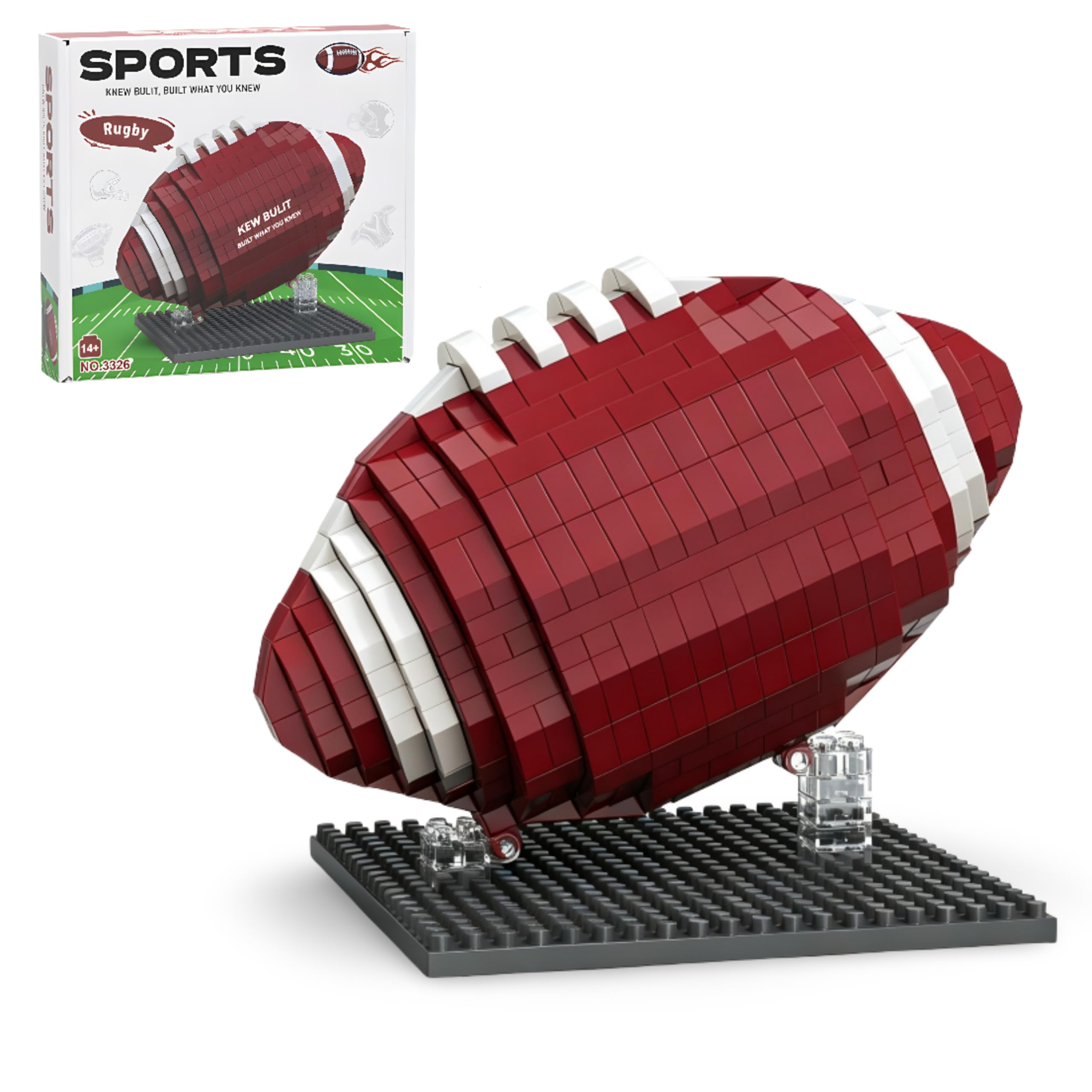 Rugby Ball Building Set, Sports Football Model Toys with Display Base