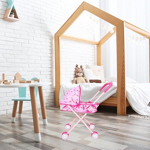 Miniatura 8 de Cochecito de muñeca plegable para mango de empuje ajustable, marco de hierro con ligero juego de simulación, cochecito de muñeca para niños