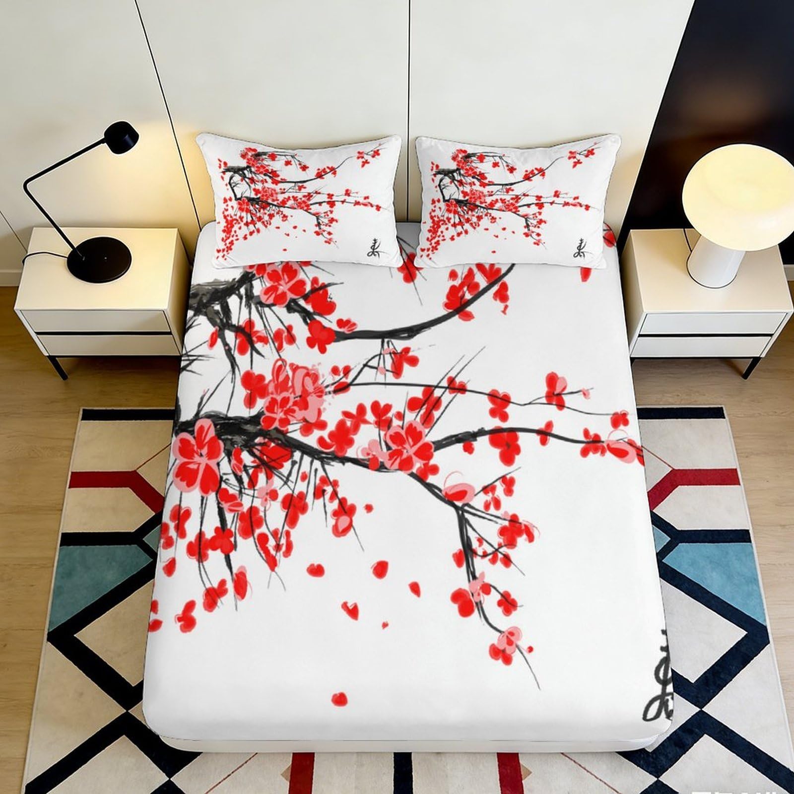 3D Printed Sakura Microfiber Fitted Sheet Deep Pocket Elastic Hem Adult Bedroom Mattress Fitted Cover Non-Slip 140x200x25cm