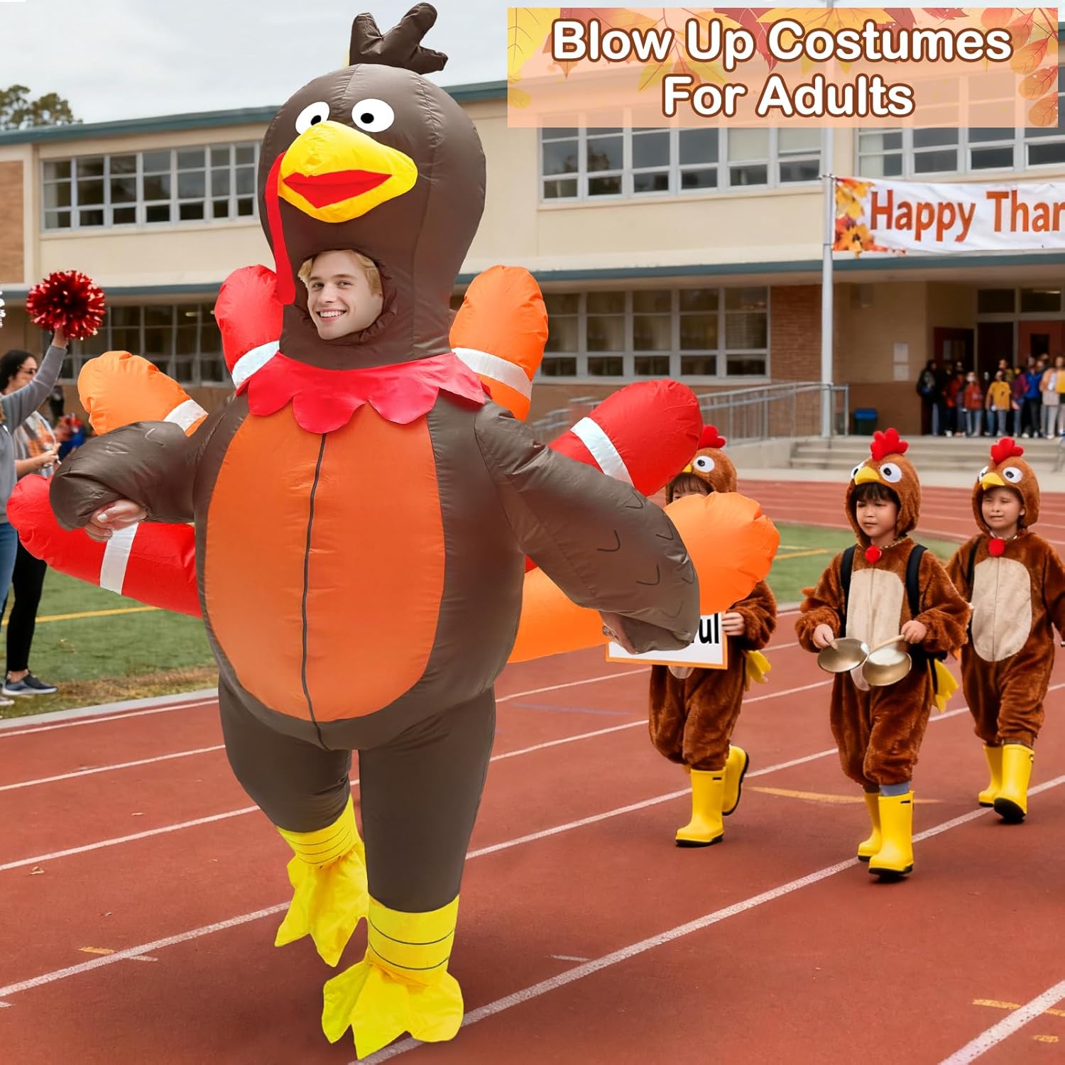 Camlinbo 8 FT Thanksgiving Turkey Inflatable Costume Adult Blow Up Full Body Costume Inflatable Funny Turkey Costumes Cosplay Suit Animal Outfit Thanksgiving Fall Autumn Party Parade for Men Women