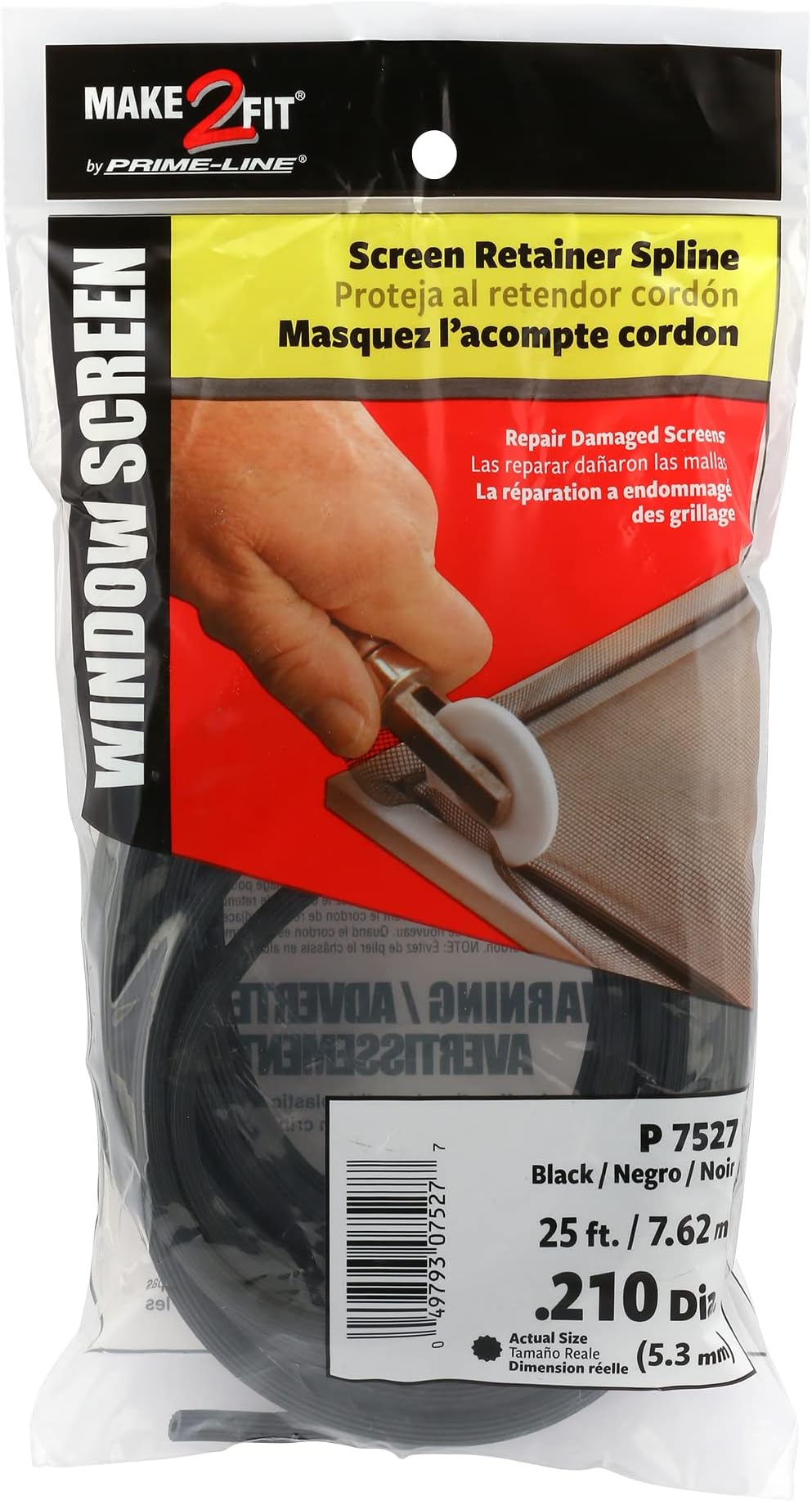 Prime-Line P 7527 Screen Retainer Spline, 0.210 In., 25 foot, Black (1 Roll)
