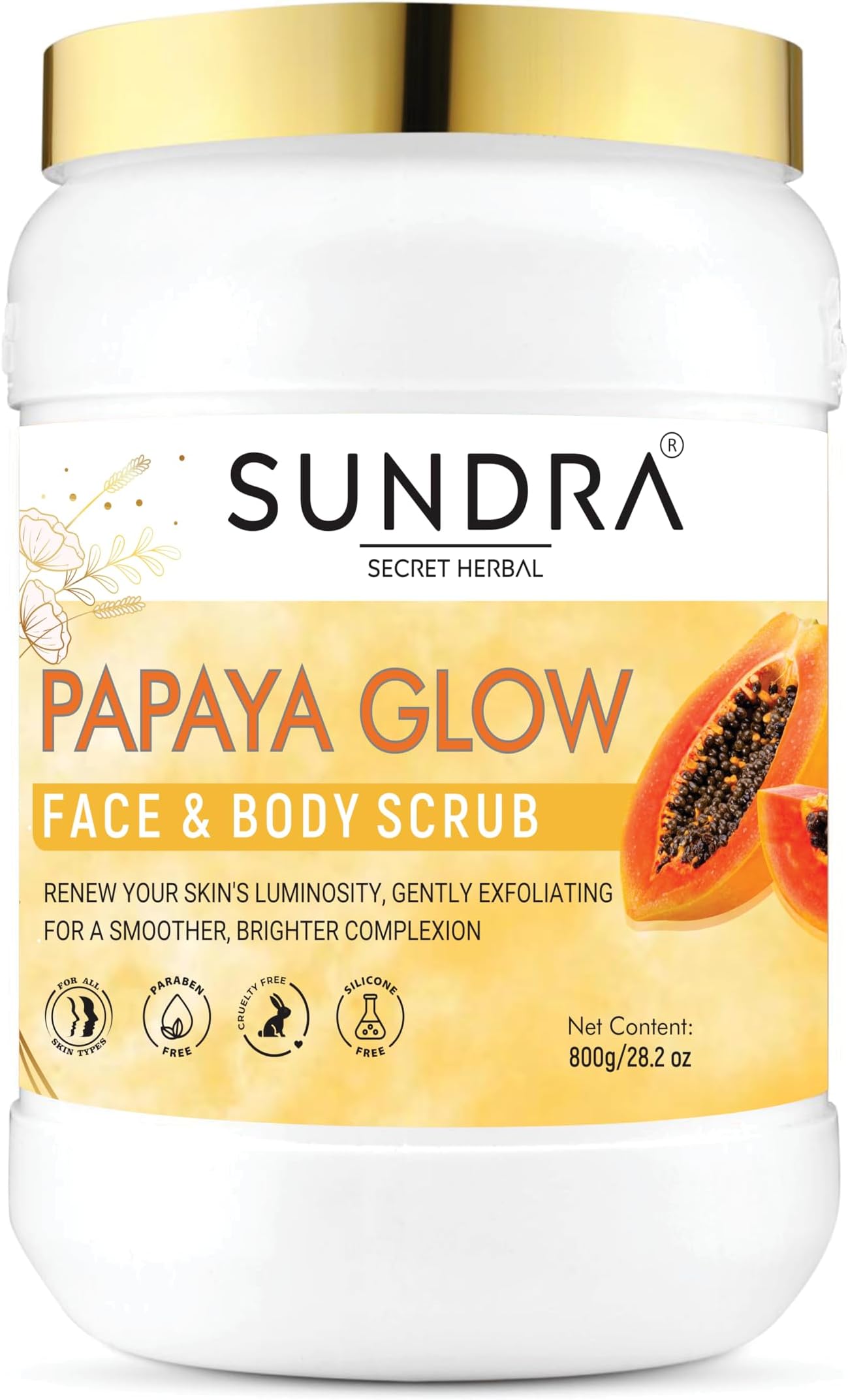 Papaya Glow Face & Body Scrub (800gm) | Exfoliating & Brightening Scrub | Pigmentation Removal | Blackhead & Whitehead Remover | Suitable for All Skin Types & Genders